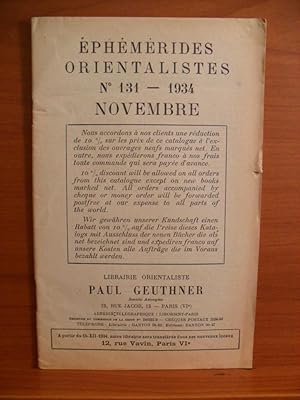 Bild des Verkufers fr EPHEMERIDES ORIENTALISTES No. 131 NOVEMBRE 1934 zum Verkauf von Rose City Books