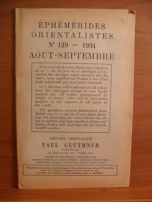 Bild des Verkufers fr EPHEMERIDES ORIENTALISTES No. 129 AOUT - SEPTEMBRE 1934 zum Verkauf von Rose City Books