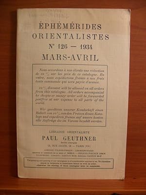 Bild des Verkufers fr EPHEMERIDES ORIENTALISTES No. 126 MARS - AVRIL 1934 zum Verkauf von Rose City Books