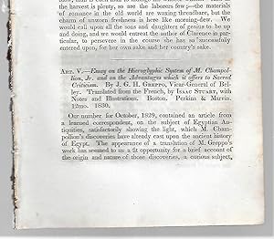 Imagen del vendedor de Essay On The Hieroglyphic System Of M. Champollion, Jun, And On The Advantages Which It Offers To Sacred Criticism, Book Review a la venta por Legacy Books II