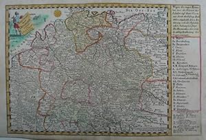 Reise Charte durch Deutschland. Altkolorierte Kupferstichkarte aus "Atlas selectus von allen Köni...