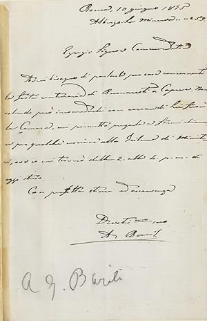 Lettera autografa firmata, su una facciata, datata: "Roma, 10 giugno 1875", indirizzata - data la...