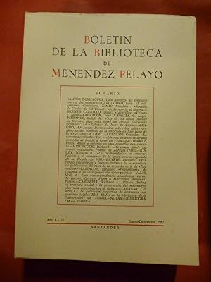 Bild des Verkufers fr BOLETN DE LA BIBLIOTECA DE MENNDEZ PELAYO. Ao LXIII, Enero a Diciembre 1987. zum Verkauf von Carmichael Alonso Libros
