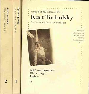 Imagen del vendedor de Kurt Tucholsky. Ein Verzeichnis seiner Schriften in drei Bnden. 1. Werkausgaben, Postume Sammlungen, Einzelausgaben und Notendrucke / 2. Beitrge in Periodica, Anthologien und Sammelwerken / 3. Briefe und Tagebcher, bersetzungen, Register a la venta por Antiquariat am Flughafen