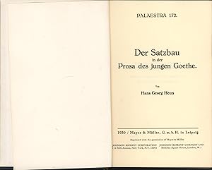 Seller image for Der Satzbau in der Prosa des jungen Goethe for sale by Antiquariat Kastanienhof