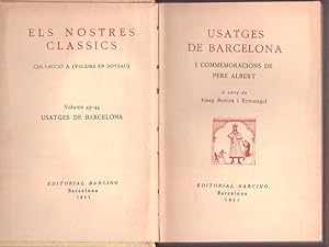 Seller image for USATGES DE BARCELONA. I commemoracions de Pere Albert for sale by Buenos Aires Libros