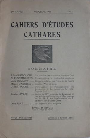 Bild des Verkufers fr CAHIERS D'TUDES CATHARES : n7 Automne 1950 zum Verkauf von Bouquinerie L'Ivre Livre