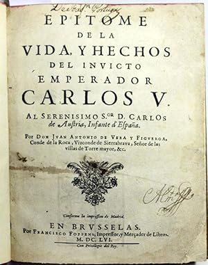 Bild des Verkufers fr EPITOME DE LA VIDA, Y HECHOS DEL INVICTO EMPERADOR CARLOS V. zum Verkauf von Libreria Anticuaria Farr