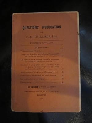 Seller image for Questions d'ducation. Premire livraison for sale by Claudine Bouvier