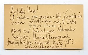 Imagen del vendedor de Eigenh. Billett mit Initialen. a la venta por Antiquariat INLIBRIS Gilhofer Nfg. GmbH