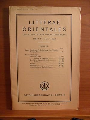 Image du vendeur pour LITTERAE ORIENTALES ORIENTALISTISCHER LITERATURBERICHT HEFT 51: JULI 1932 mis en vente par Rose City Books