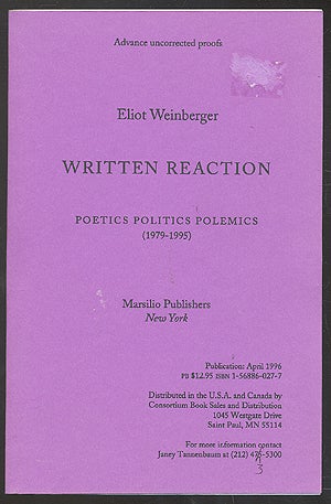 Seller image for Written Reaction: Poetics Politics Polemics (1979-1995) for sale by Between the Covers-Rare Books, Inc. ABAA