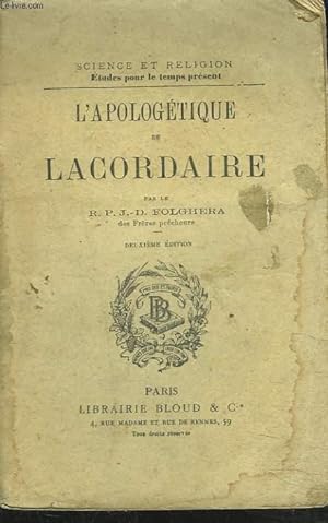 Bild des Verkufers fr L'APOLOGETIQUE DE LACORDAIRE zum Verkauf von Le-Livre