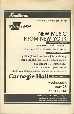Seller image for Steve Reich, Philip Glass, Sun Ra, John Ashbery, and others (Original poster for the 1981 performance) for sale by Royal Books, Inc., ABAA