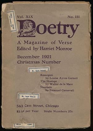 Image du vendeur pour Poetry: a Magazine of Verse December 1921 mis en vente par Good Books In The Woods