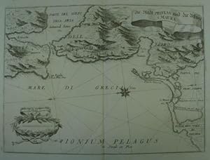 Die Stadt Prevesa und die Vestung S. Maura. Kupferstich v. M. Merian aus "Theatrum Europaeum" Fra...