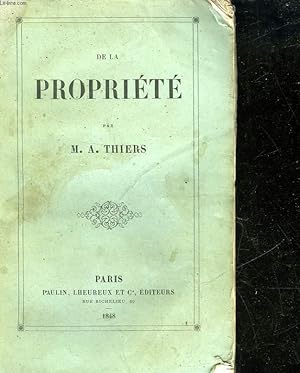 Bild des Verkufers fr DE LA PROPRIETE zum Verkauf von Le-Livre