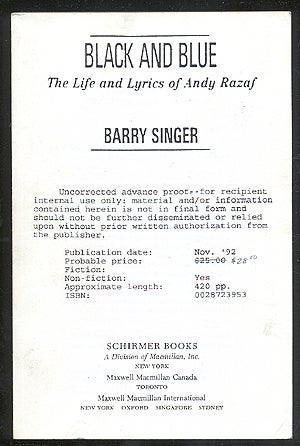 Bild des Verkufers fr Black and Blue: The Life and Lyrics of Andy Razaf zum Verkauf von Between the Covers-Rare Books, Inc. ABAA