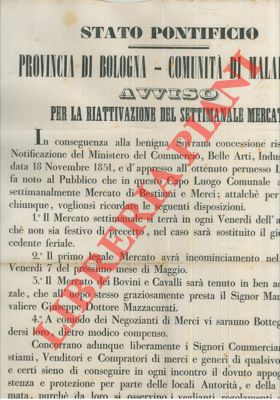 Avviso per la riattivazione del settimanale mercato. Comunità di Malalbergo. Ogni venerdì dell'anno