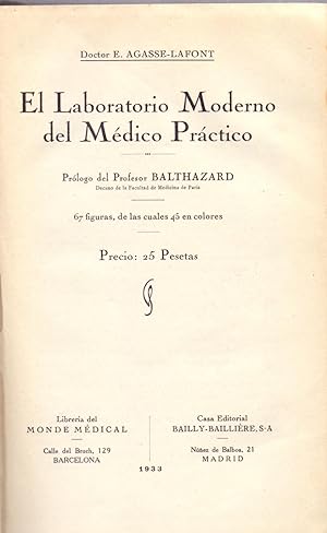 Bild des Verkufers fr EL LABORATORIO MODERNO DEL MEDICO PRACTICO - 67 FIGURAS, DE LAS CUALES 45 EN COLORES- zum Verkauf von Libreria 7 Soles