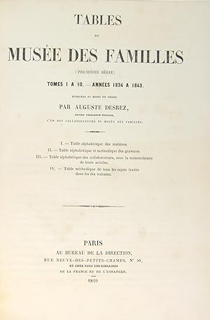 Tables du Musée des Familles (première série) Tome 1 à 10 - années 1834 - 1843