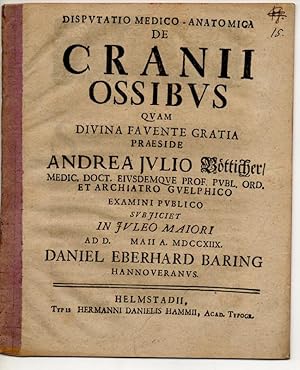 Bild des Verkufers fr Disputatio Medico-Anatomica De Cranii Ossibus (ber Schdelknochen). zum Verkauf von Wissenschaftliches Antiquariat Kln Dr. Sebastian Peters UG