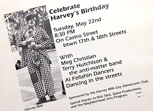 Seller image for Celebrate Harvey's birthday. Tuesday, May 22nd 8:30 PM on Castro Street btwn 17th & 18th Streets (poster) for sale by Bolerium Books Inc.