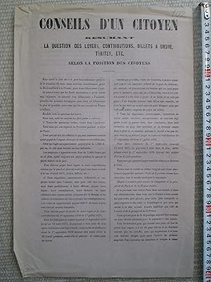 Conseils d'un citoyen résumant la question des loyers, contributions, billets à ordre, traites, e...