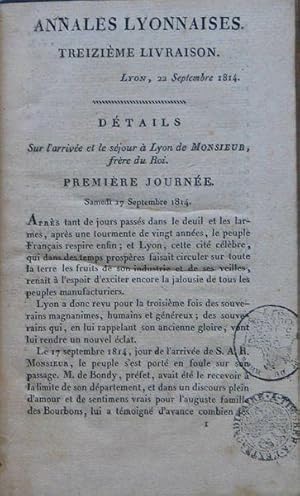 Annales Lyonnaises Sur Le Séjour à Lyon de Monsieur, frère du Roi