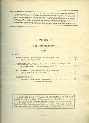 Bild des Verkufers fr For Local Examinations in Music 1924 School Examinations Pianoforte Higher Division List A [Piano Sheet Music] zum Verkauf von Little Stour Books PBFA Member