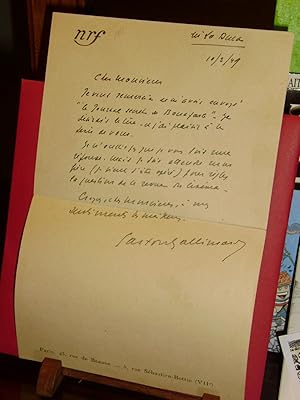 Lettre Manuscrite " à LO DUCA Mars 1949 Gaston Gallimard