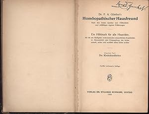 Bild des Verkufers fr Homopathische Hausfreund,Ein Hilfsbuch fr alle Hausvter, Zweiter Teil: Die Kinderkrankheiten; zum Verkauf von Antiquariat Kastanienhof