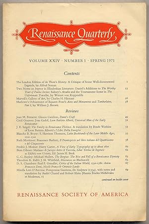 Seller image for Renaissance Quarterly: Volume XXIV, Number 1, Spring 1971 for sale by Between the Covers-Rare Books, Inc. ABAA