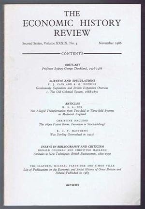 Bild des Verkufers fr The Economic History Review, Second Series, Volume XXXIX No. 4, November 1986 zum Verkauf von Bailgate Books Ltd