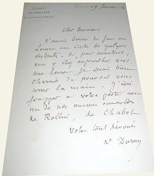 L.A.S de DURUY(Victor) à entête du cabinet du Ministre de l'Instruction Publique - Paris 19 févri...