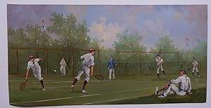 A SET OF FOUR OIL PAINTINGS OF TENNIS