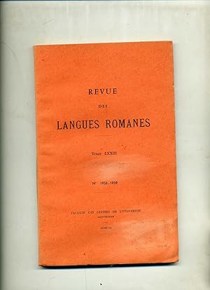 REVUE DES LANGUES ROMANES . Tome LXXIII, N°1958-1959