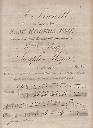 A Farewell. Composed and Respectfully Inscribed to Mrs. Wm. Sharpe By Joseph Major - SIGNED
