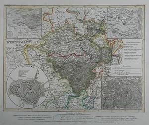 Provinz Westphalen. Grenzkolorierte Stahlstich-Karte v. Renner aus "Meyer`s Zeitungs-Atlas". Hild...