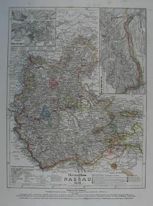 Herzogthum Nassau. Grenzkolorierte Stahlstich-Karte v. Carl Hoeckner aus "Meyer`s Zeitungs-Atlas"...