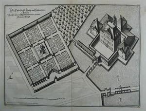 Bild des Verkufers fr Das Churfrstl: Hau und Lustgarten Btzau, von Ihr Churf: Altselbst nunmehr genant Oranien Burgk. Kupferstich v. M. Merian n. J. G. Memhard aus "Topographia Electorat. Brandenburgici et Ducatus Pomeraniae". Frankfurt am Main, 1652, 23,5 x 31,5 cm zum Verkauf von Antiquariat Johannes Mller