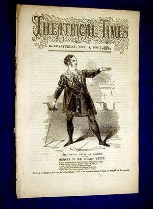 Bild des Verkufers fr Theatrical Times, Weekly Magazine. No 23. November 14, 1846. Lead Article & Picture - Memoir of Mr Henry Betty as Hamlet. zum Verkauf von Tony Hutchinson