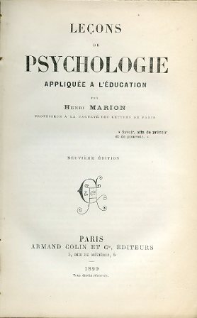 Seller image for Leons de psychologie applique a l'ducation for sale by Gilibert Libreria Antiquaria (ILAB)