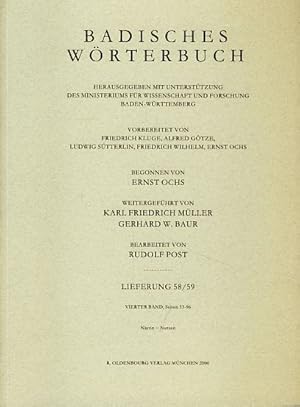 Bild des Verkufers fr Badisches Wrterbuch. Lieferung 58 / 59. Vierter Band. Nrrin - Nutzen. zum Verkauf von Fundus-Online GbR Borkert Schwarz Zerfa