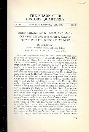 Seller image for KENTUCKIANS AT WILLIAM AND MARY COLLEGE BEFORE 1861 WITH A SKETCH OF THE COLLEGE BEFORE THAT DATE. for sale by Legacy Books