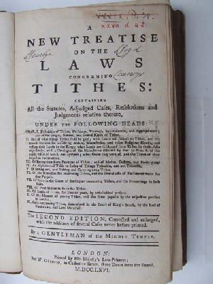 Seller image for A New Treatise on a Law Concerning Tithes, Containing all the Statutes, Adjudged Cases, Resolutions and Judgments Relative Thereto . . . for sale by Kennys Bookshop and Art Galleries Ltd.