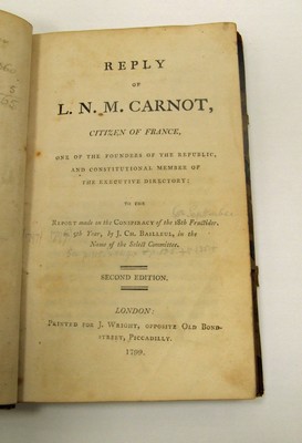 Immagine del venditore per Reply of L.N.M. Carnot, citizen of France, one of the founders of the Republic, and constitutional member of the Executive Directory: To the report made . in the name of the Select Committee venduto da Kennys Bookshop and Art Galleries Ltd.