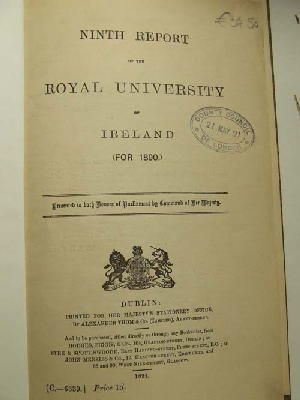 Bild des Verkufers fr Ninth report of the Royal University of Ireland for 1890 zum Verkauf von Kennys Bookshop and Art Galleries Ltd.