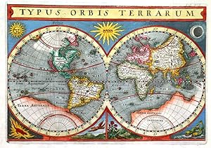 TYPUS ORBIS TERRARUM. Double hemisphere world map, showing a large Terra Australis Incognita an...