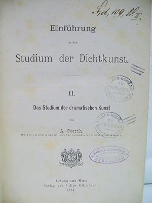 Seller image for Einfhrung in das Studium der Dichtkunst. Das Studium der dramatischen Kunst Band II. for sale by Antiquariat Bler